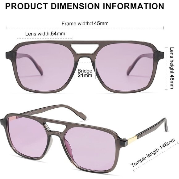 Women\'s Grey Purple Trendy Rectangle Retro Aviator Sunglasses Elegant Frame main image 4